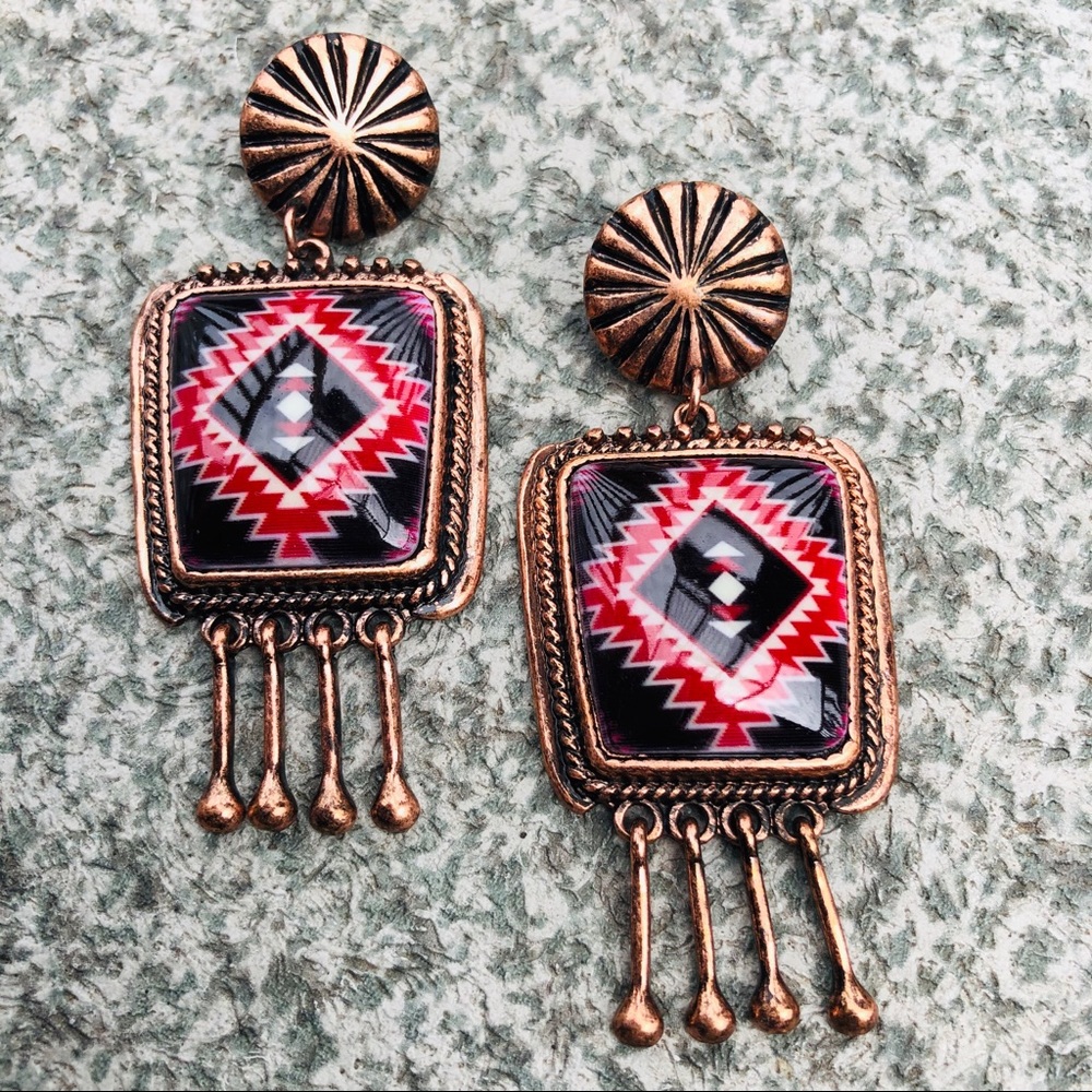 Southwestern Aztec Enamel Earrings